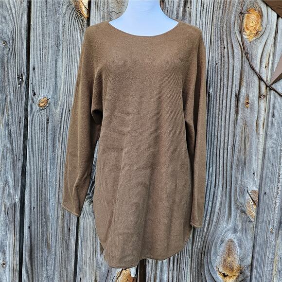 Side Zip Sweater MMK Size Large Hi Low Round Hem Brown Knit Top L Michael Kors - Picture 1 of 9